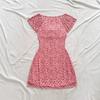 Women's U Neck Cap Sleeve Floral Mini Dress Slim Fit High Waist Mesh Panel Bodycon Dress 2026 Summer Sweet French Vacation Short Dress