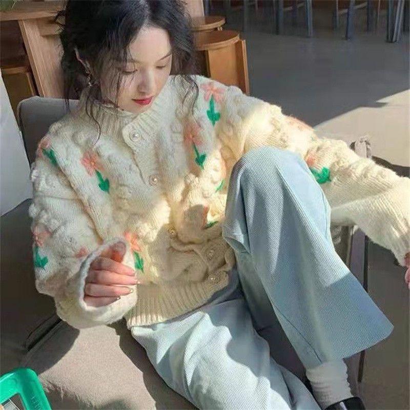 Spring Female Sweater 2022 Cardigans New Slouchy Design Embroidery Knitted Cardigan Women Top Korean Loose Cardigan Sweater Coat