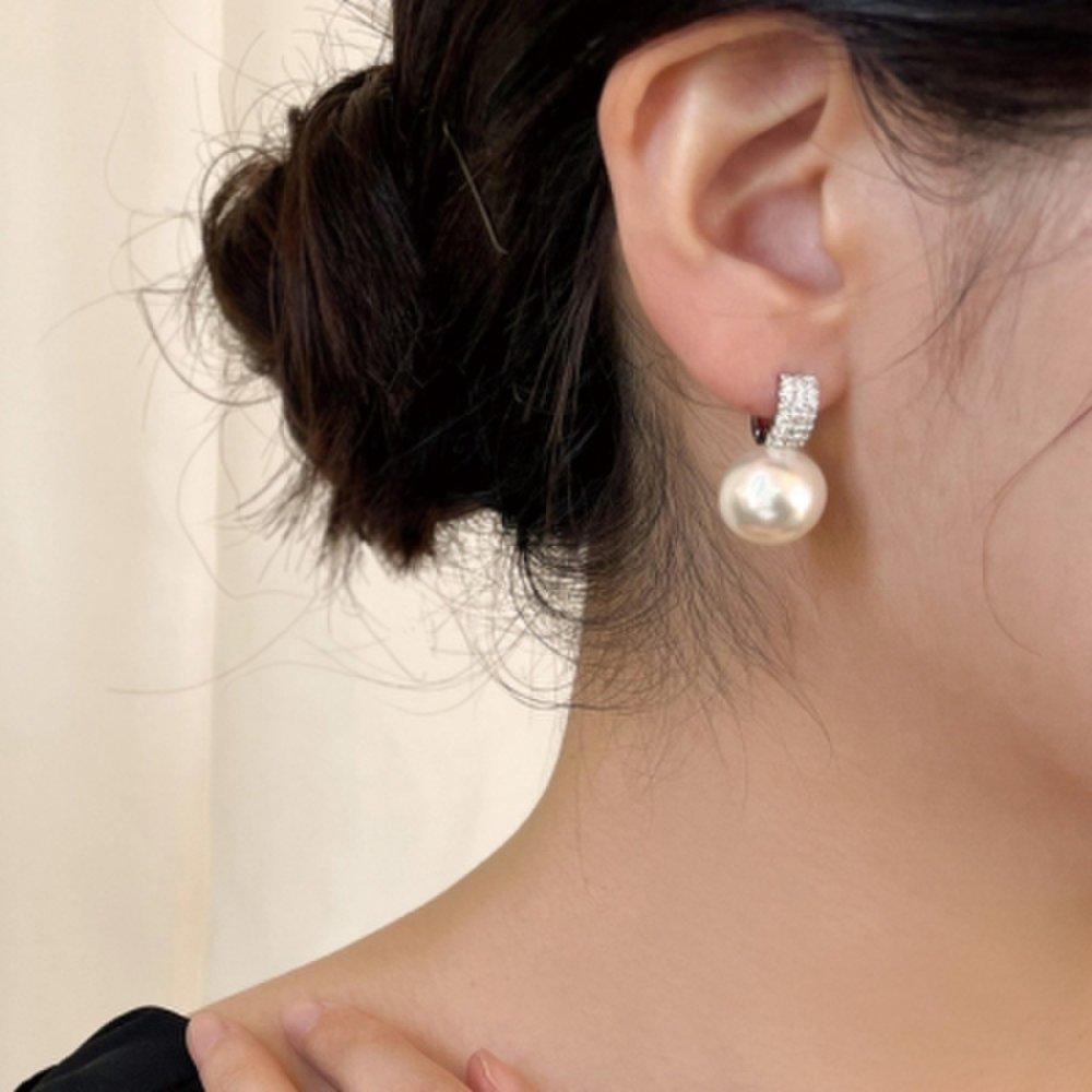 One-touch cubic king pearl drop ring honju hanbok earrings