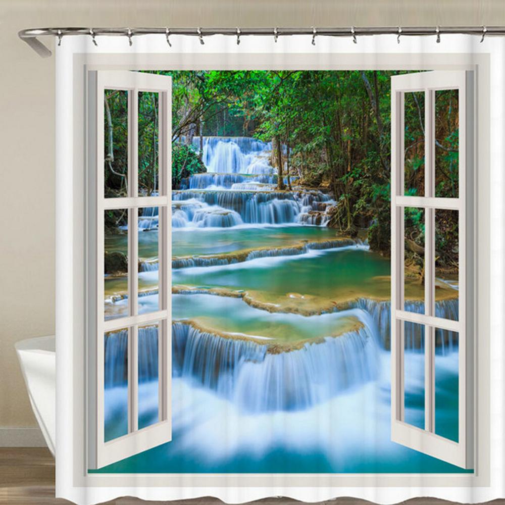 Bath Curtain 3d Printing Window Scenery Forest Shower Curtains Waterproof Bathroom Curtain Washable Fabric With Hooks