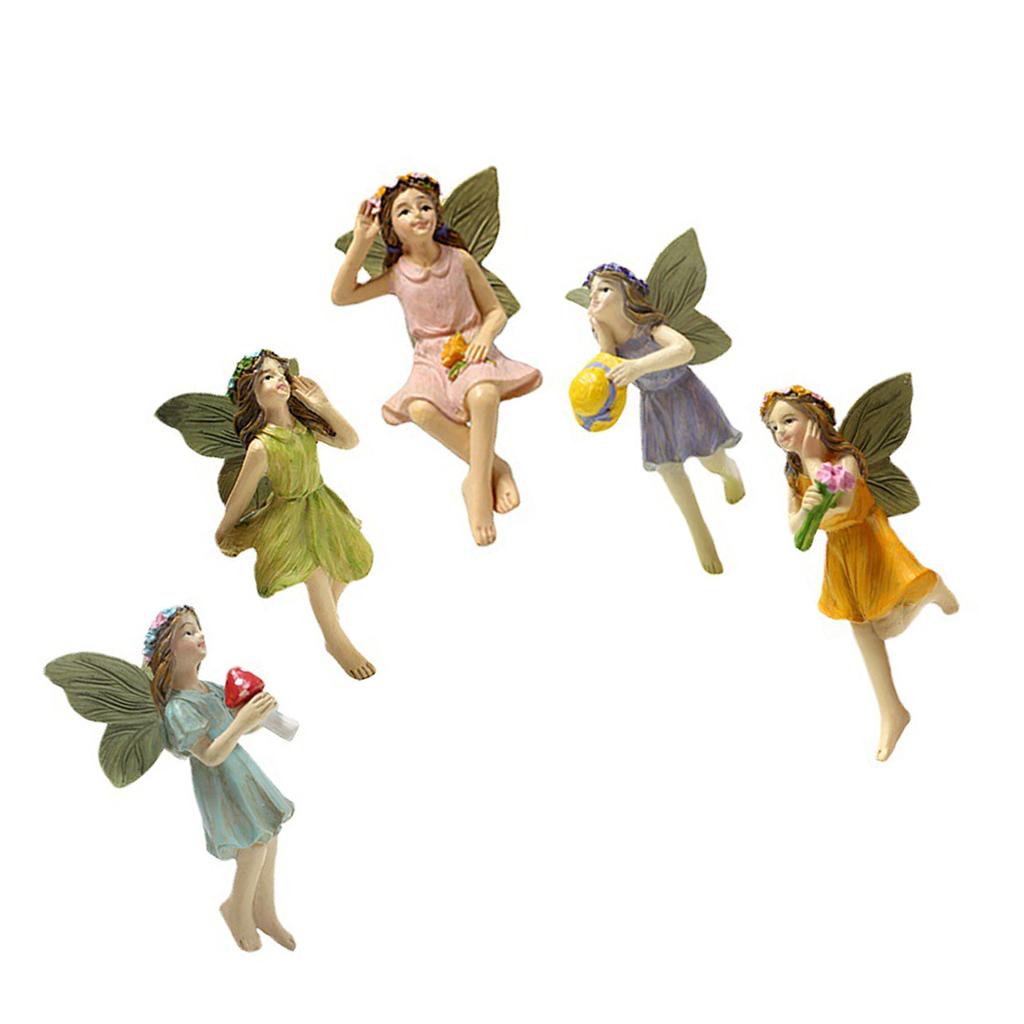 5PCS Miniatur Feen Figuren Synthetische Harz Mini Blume Fee Skulptur Pflanzer Ornamente für