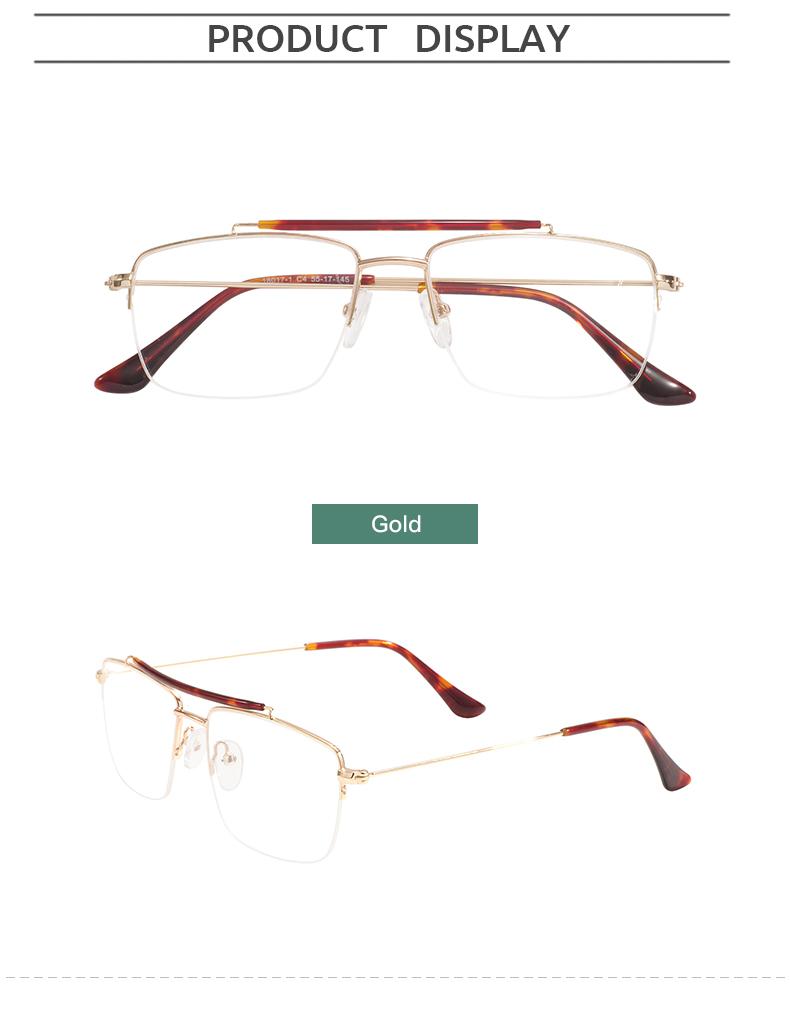 Men Women Vintage Metal Half Rim Rectangular Glasses Frame DoubleBridge Square Spectacle With Spring Hinge For Prescription Lens золотой