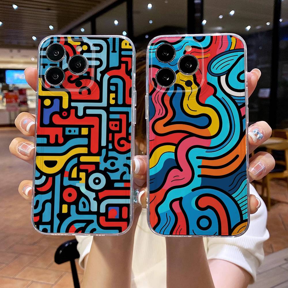 Colorful Lines Graffiti Phone Case For iPhone 17 16e 16 15 14 13 12 11mini Pro Max X XR XSMAX 8 7 Air Plus Soft Cover