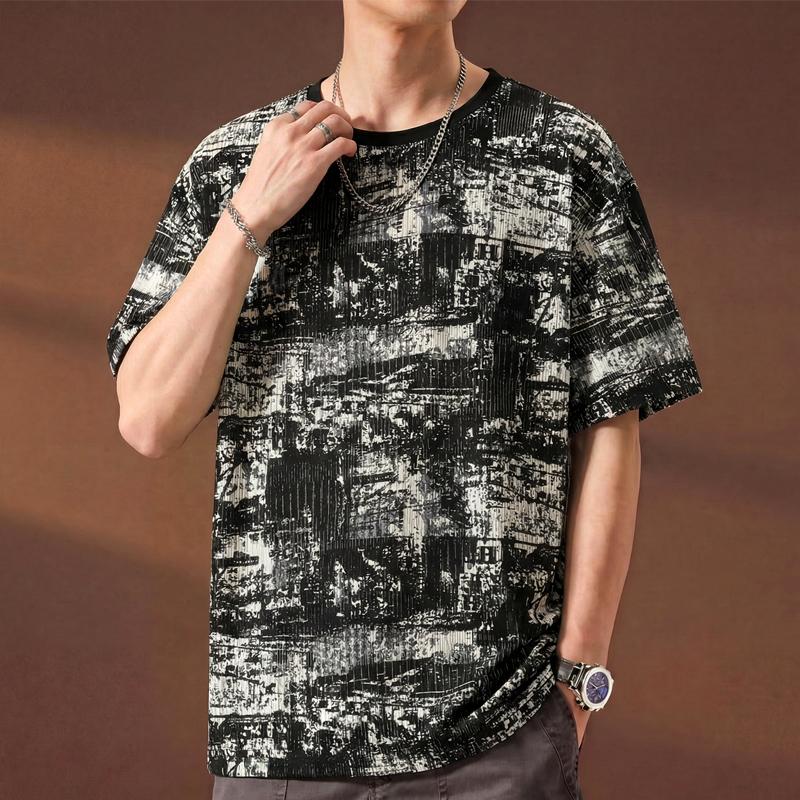 Men's Plus Size Abstract Print T-Shirt, Short Sleeve Streetwear Tee (5XL-13XL)