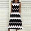 Oversized Women Sleeveless Round Neck Dress Elegant Scattered Bouquet Flowy Calf Length Gown