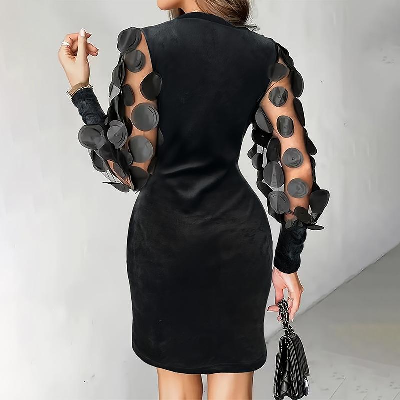 Hot Sale New V-Neck Lace Long Sleeve Hip Wrap Waist Dress