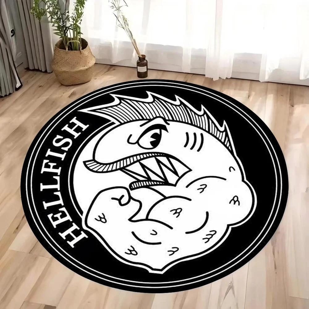 Muscle Fish Printing Round Carpet for Home Living Room Bedroom Decor Circle Rug Non Slip Mechanical Washable Flannel Floor Mat