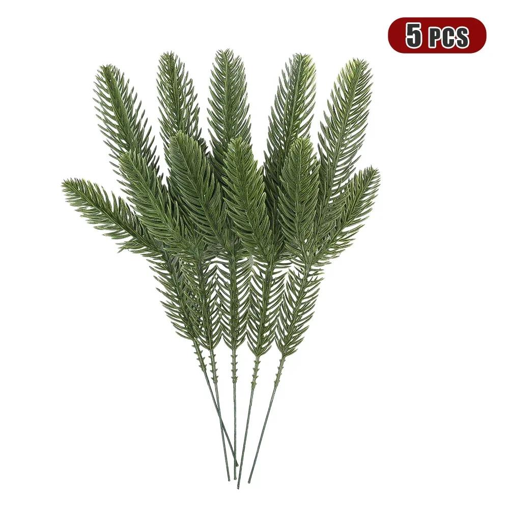 5PCS Artificial Christmas Pine Needle Branches Plastic Fake Plants Pine Needle DIY Wreath Ornaments Xmas New Year Decor Supplies
