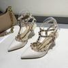 2024 Spring New High Heels Women Stiletto Heel Wild Sexy Pointed Toe Hollow Rivet Single Shoes Women Toe Sandals Women