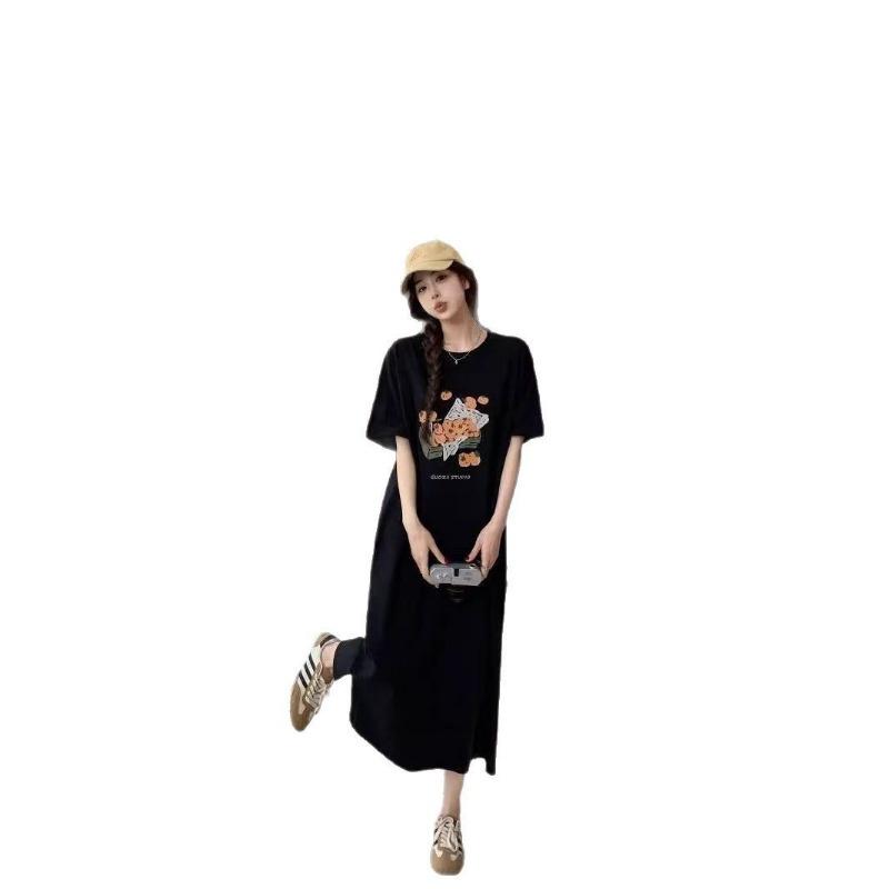 Women's Short-sleeved T-shirt Skirt Summer Mid-length Over-the-knee Dress Plus-size Slimming Dress