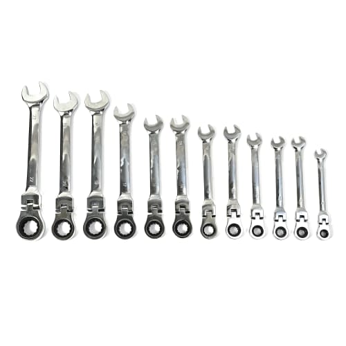 Rikopin Gear Wrench Set, Swivel Ratchet Wrench Set, 12-Piece Gear Wrench Set, Ratchet Wrench, 8-19mm, for Electrical Installation, Plumbing, HVAC Work
