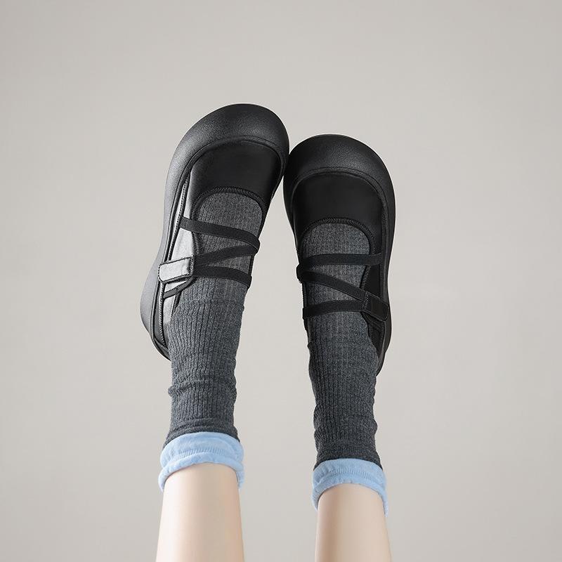 European Station Thick-soled Round Head Big Head Shoes Women's Autumn and Winter New Muffin Sole JK Uniform Small Leather Shoes Thick Heel Single Shoe