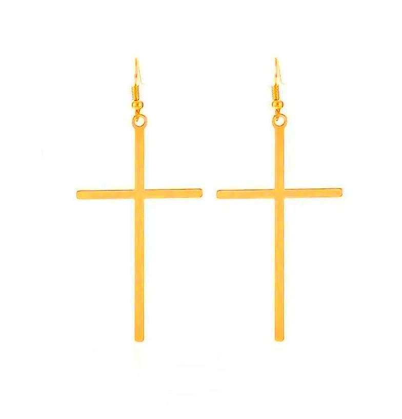 

Gothic Minimalist Black Silver Color Large Cross Pendant Dangle Earrings for Women Halloween Party Punk Jewelry Accessories Gift золотий