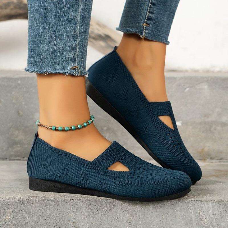 Women's Knit Slip-On Flats, Soft Comfortable Loafers, Plus Size Casual Spring Fall Shoes