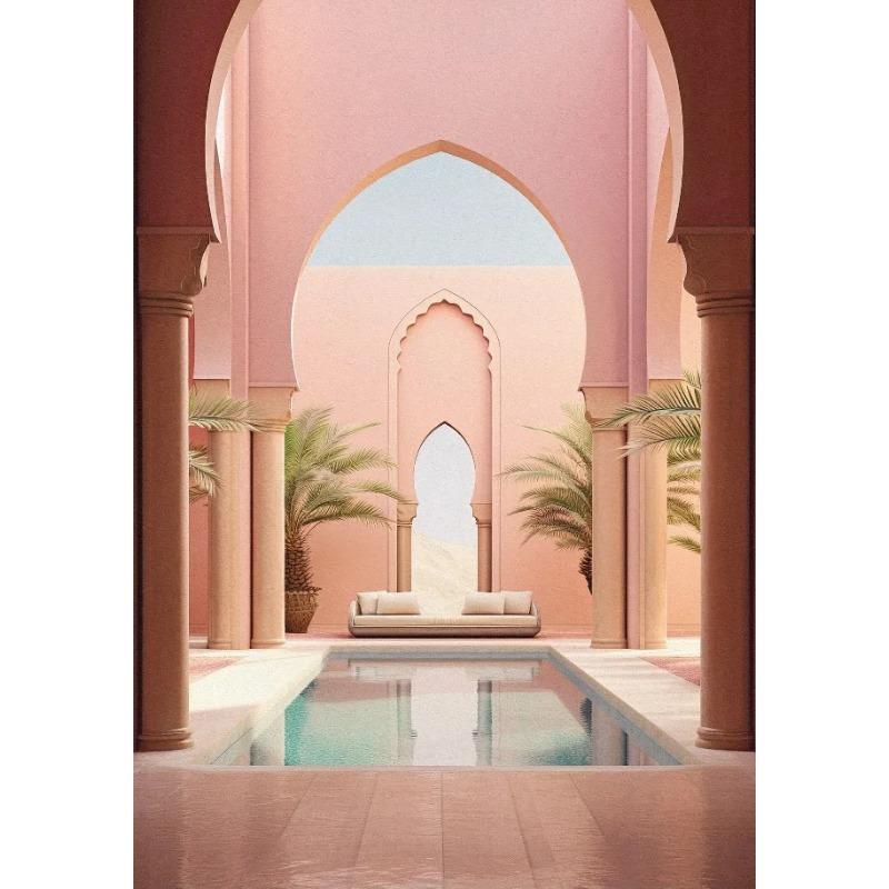 

Pink Archway Pool Tuscany Hills Travel Landscape Posters and Prints Canvas Printing Wall Art Picture for Living Room Home Decor 21X30CMNo Framed