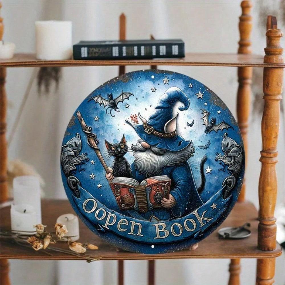 

Magic Gnome Cat Round Metal Sign UV Scratch Resistant Outdoor Wall Decor 20x20 різнокольоровий