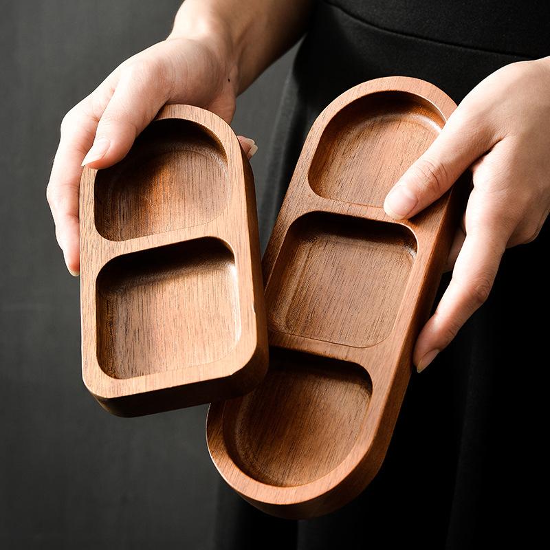 Tablett aus Massivholz 2/3/4 Fächer Gewürztablett Frühstück Essen Sushi Brot Dessert Saucen-Tablett Küche Abendessen Gewürztablett