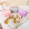 Cute Soft Plush Small Cosmetic Bag Portable Travel Pouch Solid Color Zipper Toiletry Storage Organizer for Women Makeup