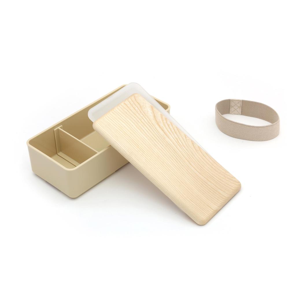 BENTO STORE Beautiful Flowing Grain Wooden Lunch Box with Wooden Lid Made from Hokkaido Cork Tree Microwave Lunch Box 500ml Beige X X H6cm