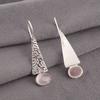 Natural Rose Quartz Gemstone 925 Sterling Silver Jewelry Handmade Earrings 1.9" EE-165-24