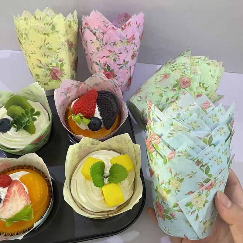 50Pcs Tulip Muffin Cupcake Paper Cups Oilproof Cupcakes Liner Baking Muffin Cup Cake Holder Decorating Tools Muffin Wrap Cases