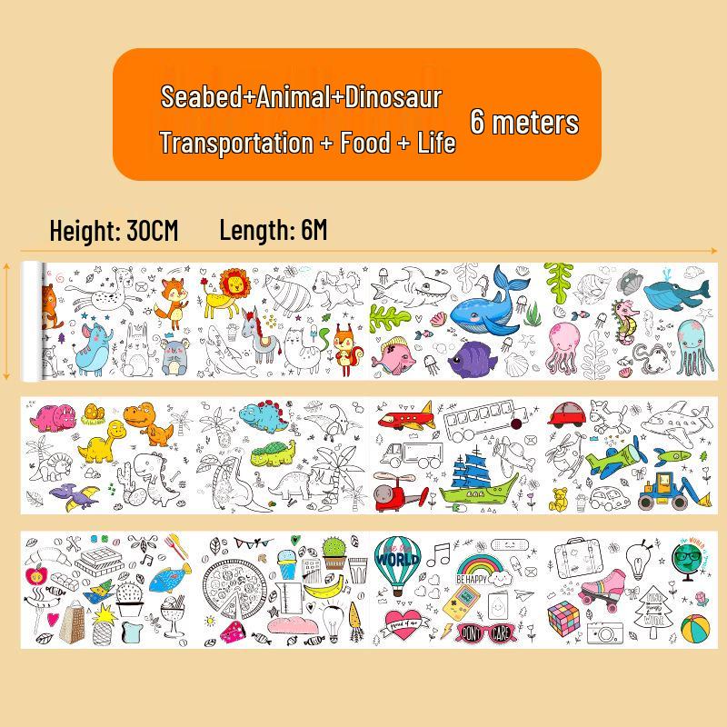 Rotolo extra lungo per scarabocchi e colorare per bambini: Tela Grande per Pittura, Disegno e Tracciamento