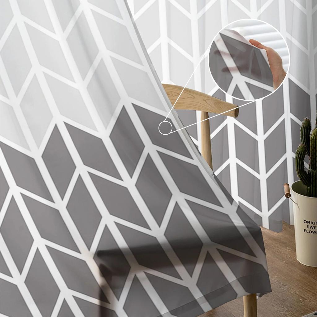 Geometric Yellow Gray Sheer Curtains For Living Room Bedroom Tulle Window Drapes For Kitchen Decoration