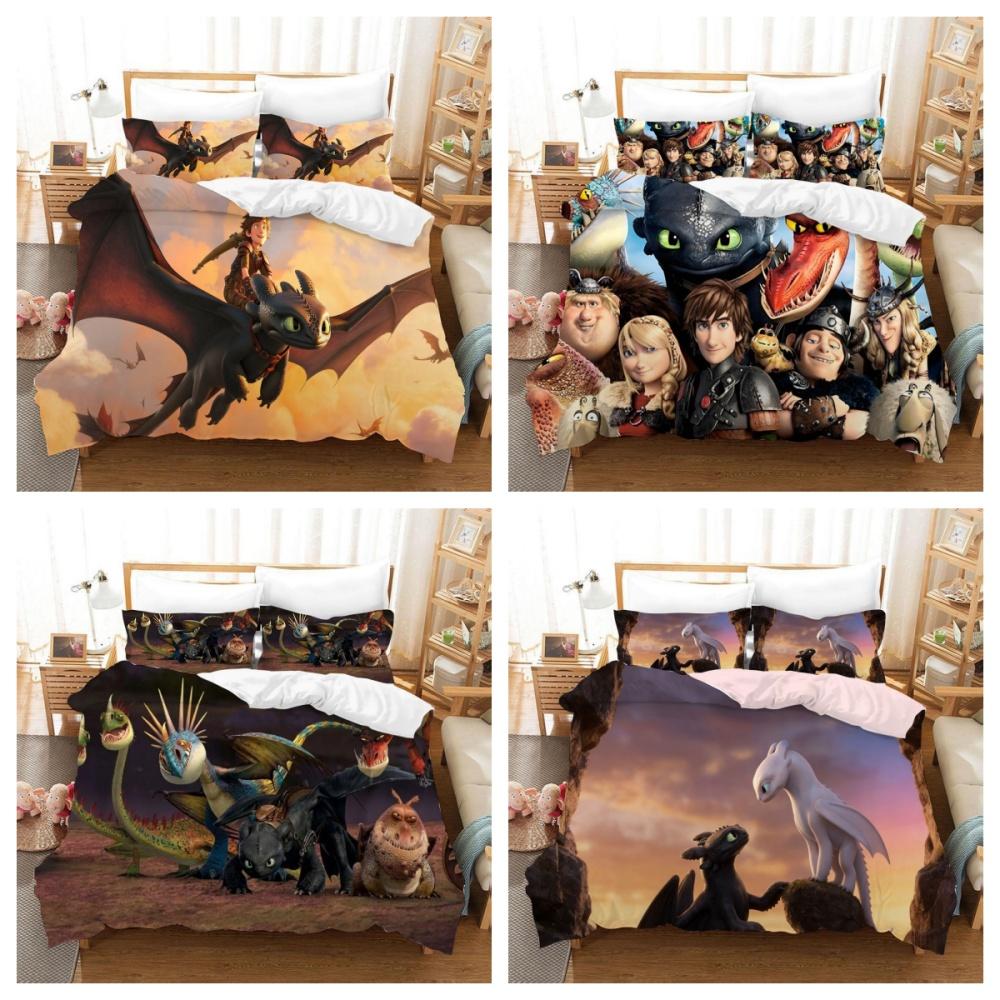 Cartoon Duvet Cover Pillowcase Bedding Set Funny Toothless Adult Boy Girl Bedroom Decoration Children Single Double Large Siz