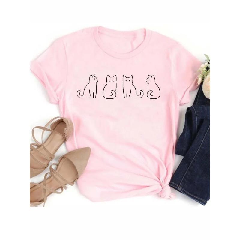 New Cute Love Heart Cat 3D Print Women T-Shirt Casual Summer Women's Clothing Cartoon T-Shirts