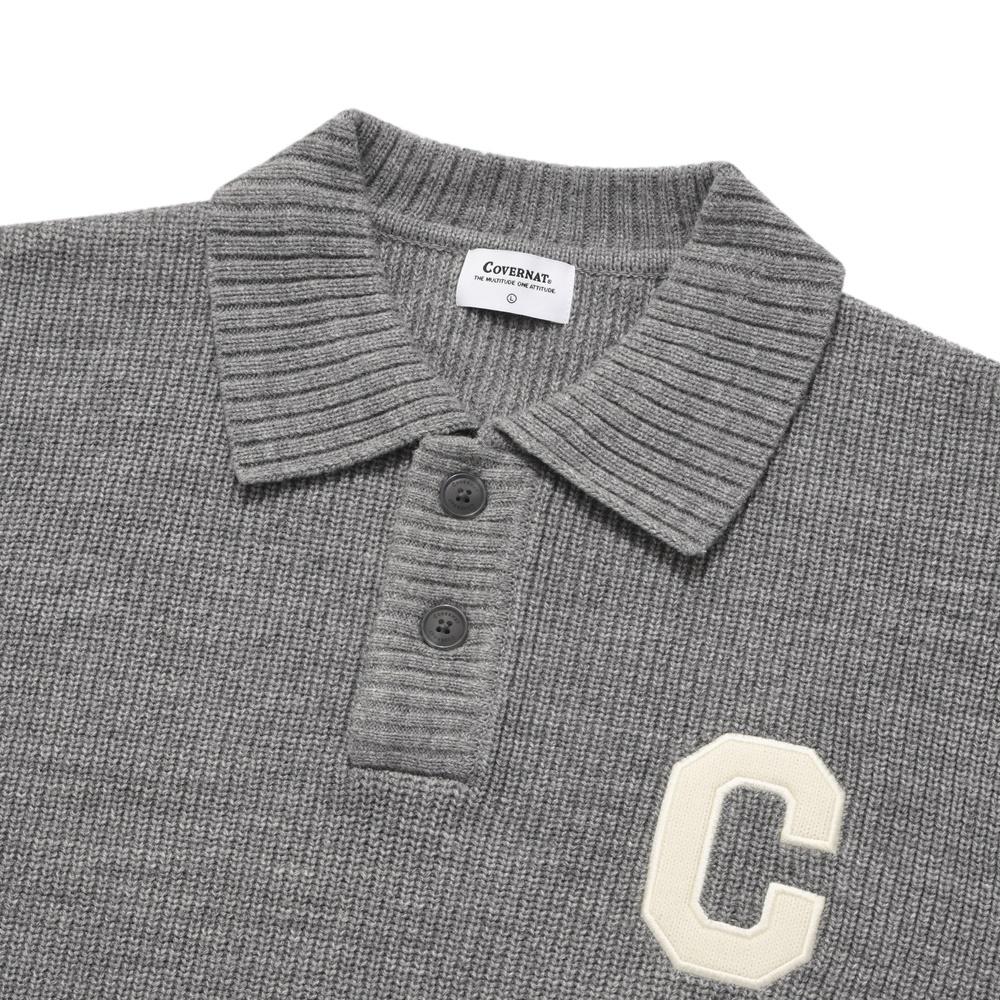 COVERNAT C Logo Collar Knit Melange Gray