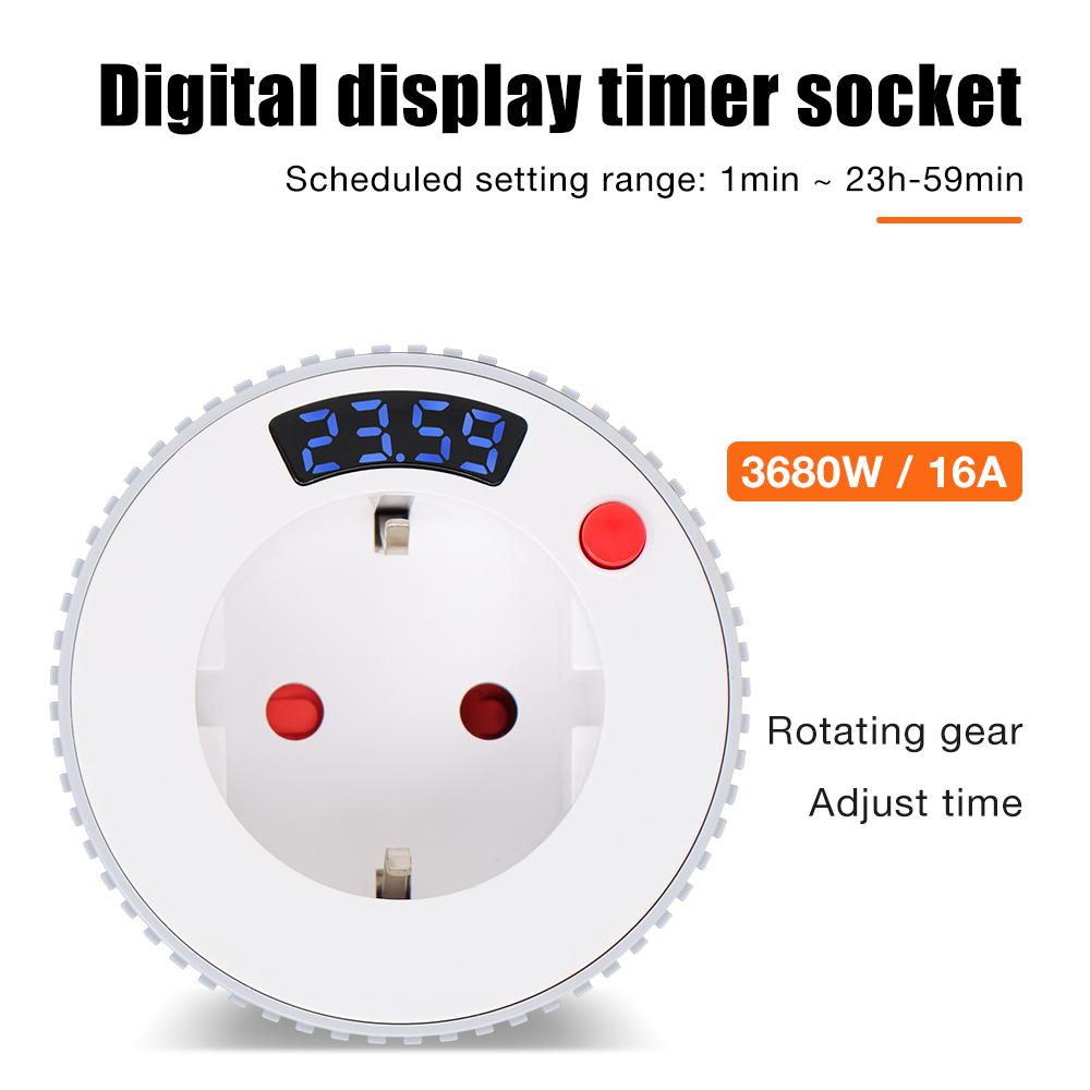 AC230V EU Plug Countdown Timer Socket 12/24Hours Timer Switch Charging Plug Timing Control Outlet for Household Lighting