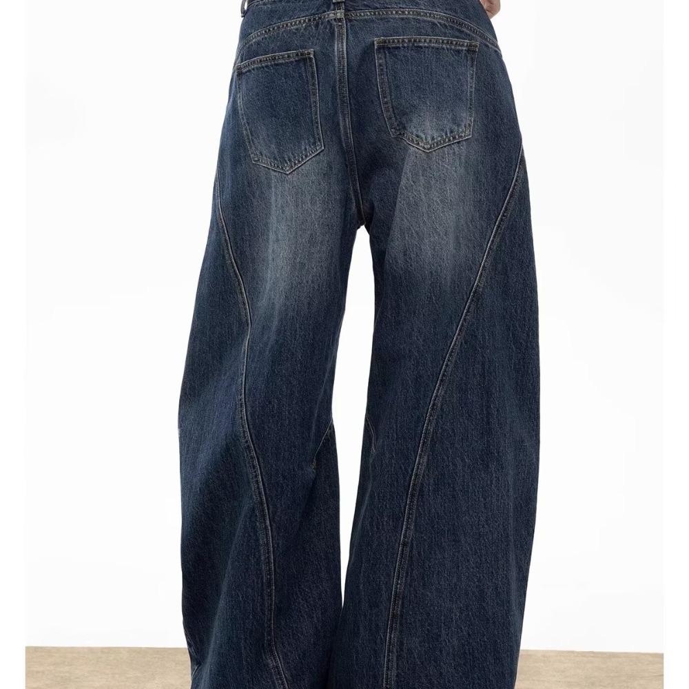 Vintage Women’s Wide-Leg Washed Scimitar Jeans - Retro, Loose Fit, Deconstructed Casual Pants