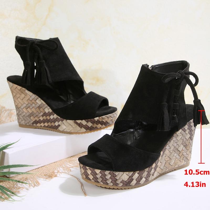 Large Size Wedge Heel Sandals Women's Spring and Summer Fringed High Heel Fish Mouth Platform Women's Shoes Muffin Sole Shoes