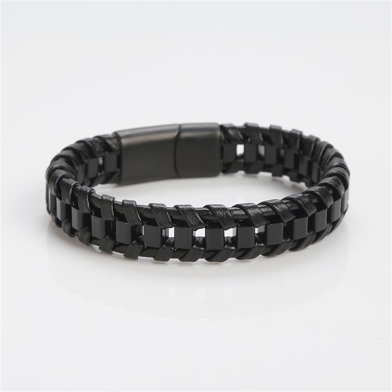 Fashion Hand-woven Stainless Steel & Leather Braided Bracelet For Men Classic Leather Bracelet Bangle Jewelry Gift