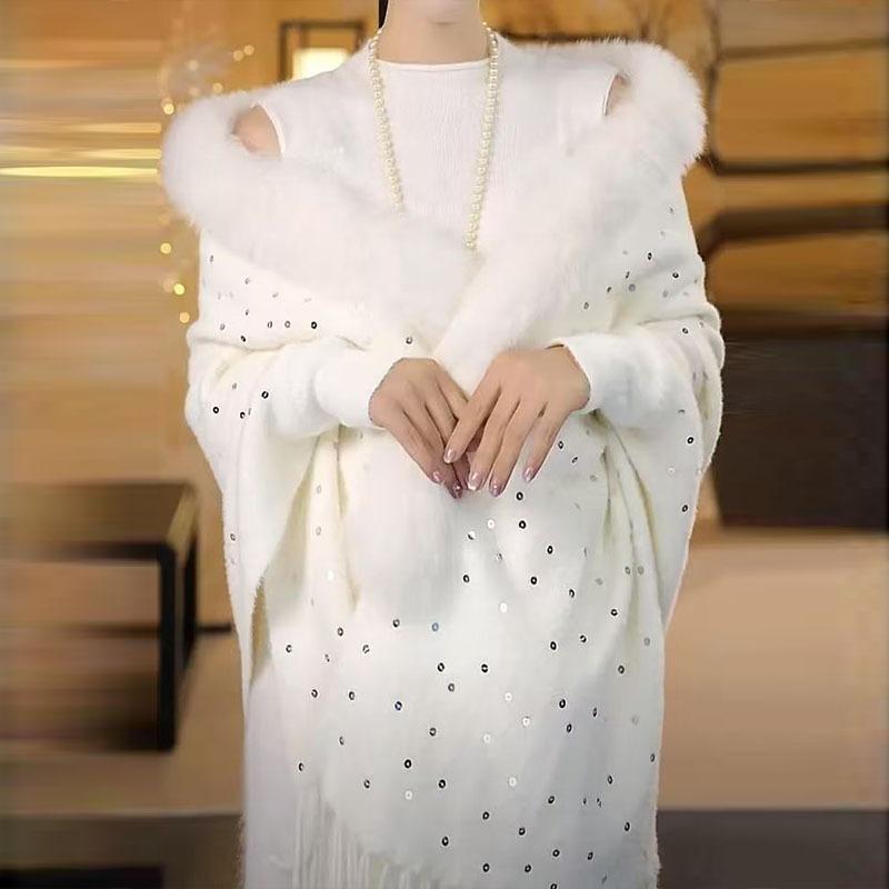 Thick women sequined shawl paired outfits cardigan autumn winter solid sweater casual knitted female