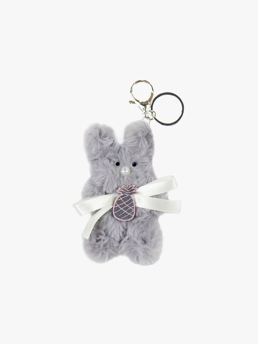 PINK PINEAPPLE SHINY NOSE BUNNY KEYRING_GREY
