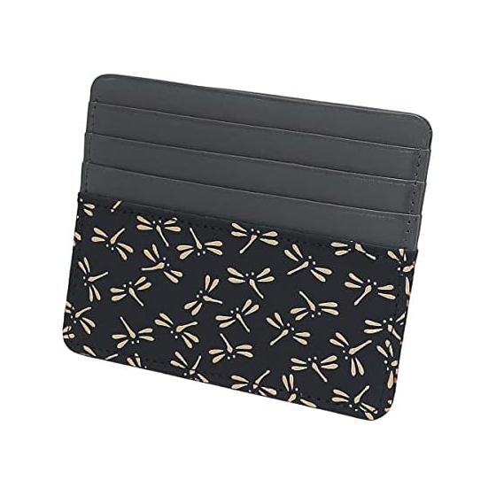 Inden Card Case Slim Thin Deer Leather Black x White Dragonfly Pattern 2530-11-008 8 Card Pockets 1 Pocket