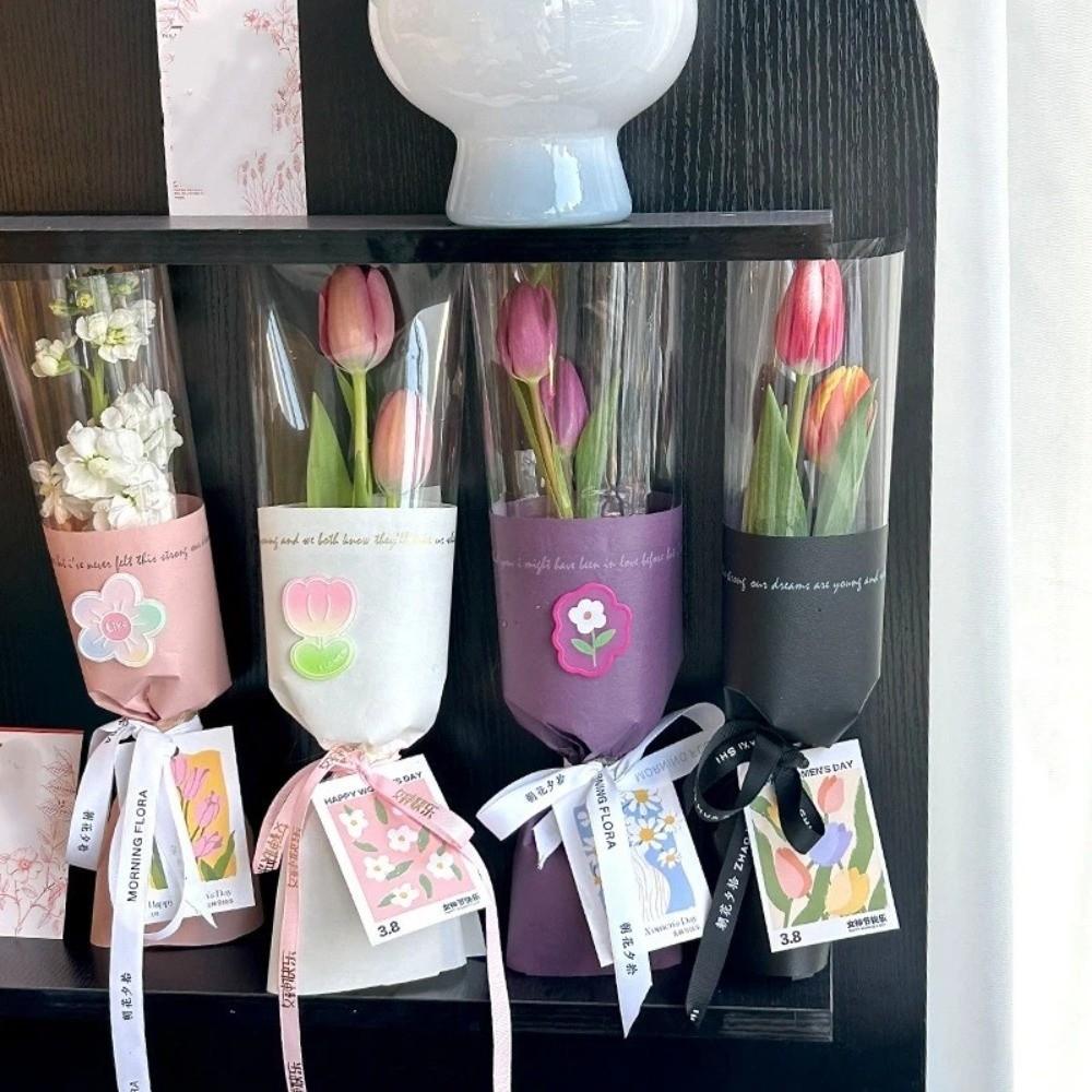 20 Pieces Waterproof Single Flower Wrapping Bags Transparent Romantic Bouquet Packaging Bag Plastic Integrated