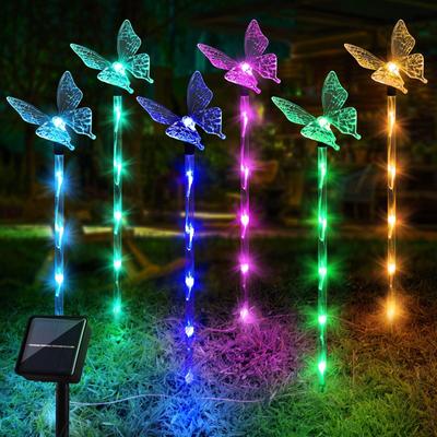Set of 6 Butterfly Solar Outdoor Lights, Garden Decorations Lights Solar Powered Pathway Lights Outdoor Waterproof