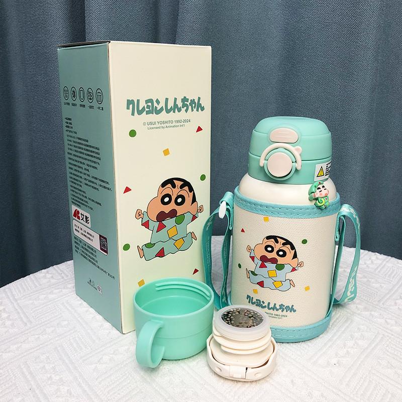 Crayon Shinchan Kids Travel Insulated Water Bottle With Straw Handle For Outdoor Activities