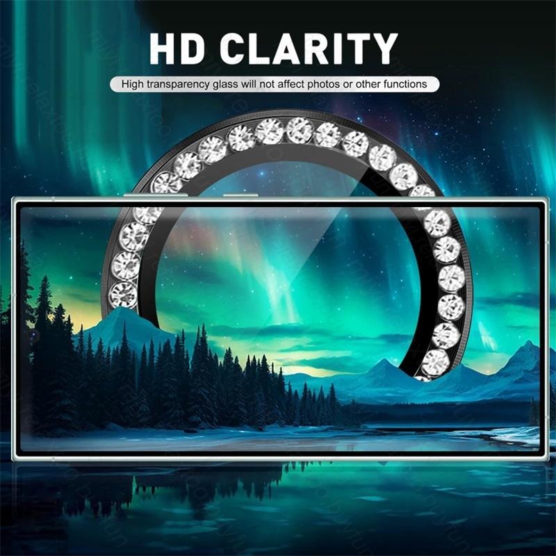 Custodia Protettiva per Fotocamera ad Anello Metallico con Diamanti di Lusso per Samsung Galaxy Z Flip 7 6 5G Vetro Temperato 9H Accessori per Obiettivo