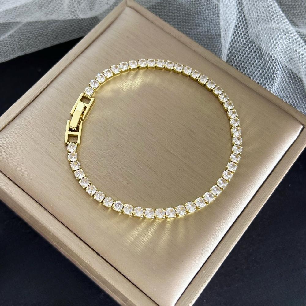 Braccialetti Tennis in Acciaio Inossidabile Colore Oro/Argento con Zirconia da 4 mm per Donne 16/18 cm Cinturino Pulsera Gioielli Lusso Regali