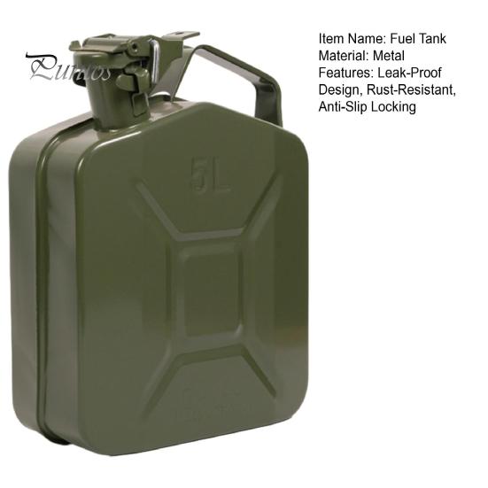 Heavy-duty Portable Gas Can 5L Metal Jug, Outdoor Liquid Container with Leak-Proof Lid And Anti-Slip Leak-proof Fuel Locking Pin, Large Camping