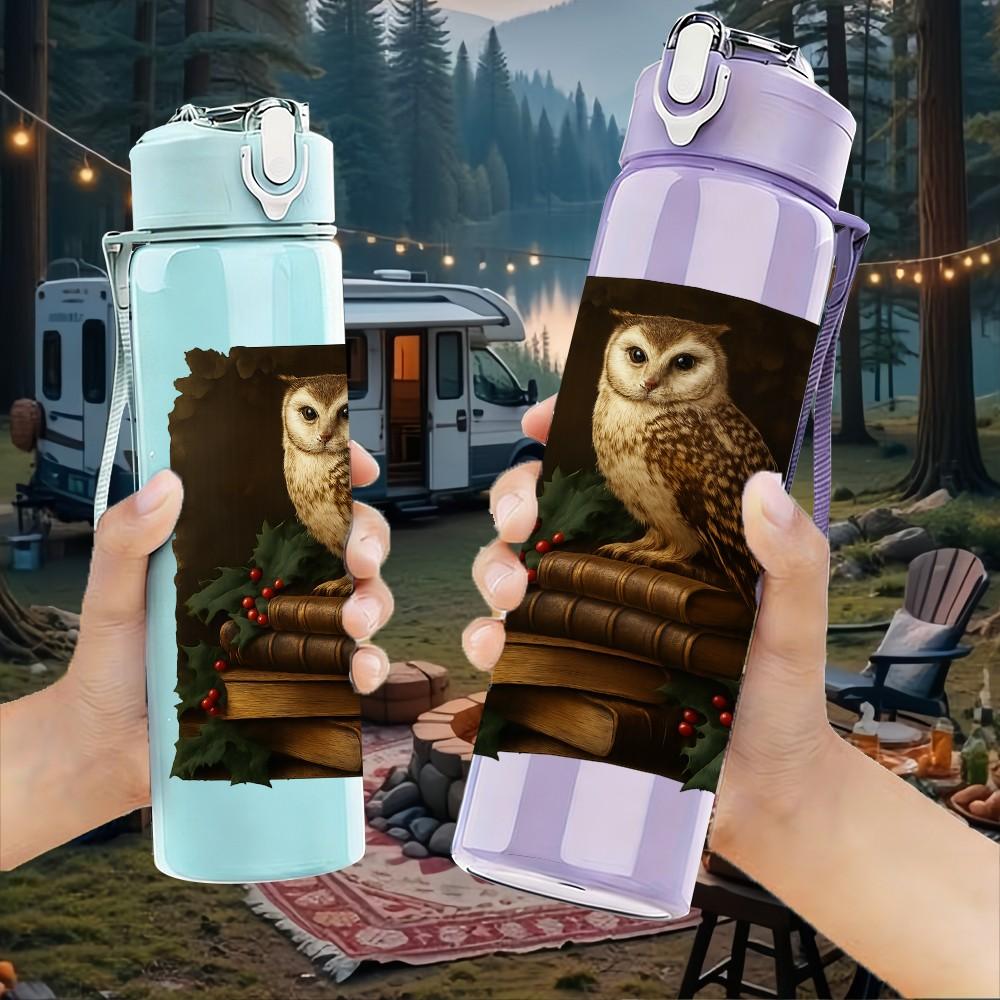 1PC Owl Tree Hole Night Portrait 750ml Color Plastic Sports Water Bottle Leakproof Flip Straw Lid Suitable for Sports Office Home Use