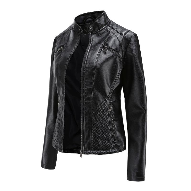 Stand-up Collar Leather Jacket Women's New Leather Jacket Women's Jacket Slim Thin Small Coat Women's Motorcycle Clothes