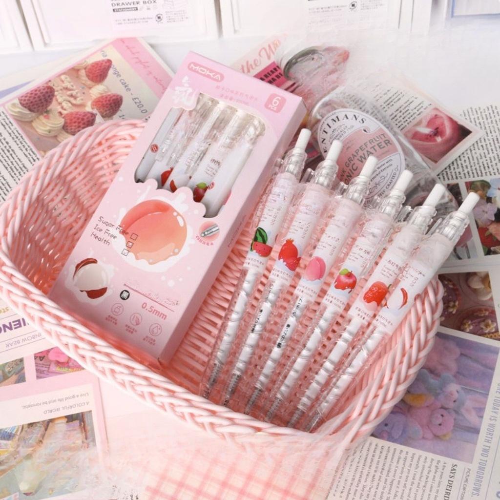 12 Pcs Lytwtw's Cute Sweet Strawberry Gel Pen 0.5mm Quick-dry Press Office Gift School Supplies Stationery Kawaii Funny Pens Back-to-school Gift