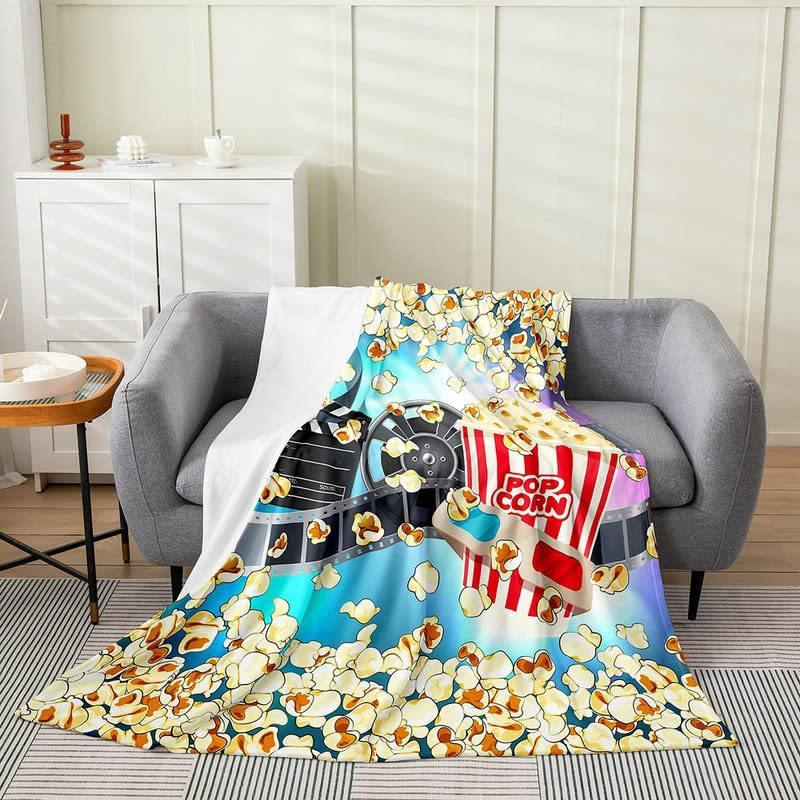 Movie Night Popcorn Printed Blanket for Sofa Bed Travel Camping Living Room Office Conditioning Blanket for All Seasons Gifts