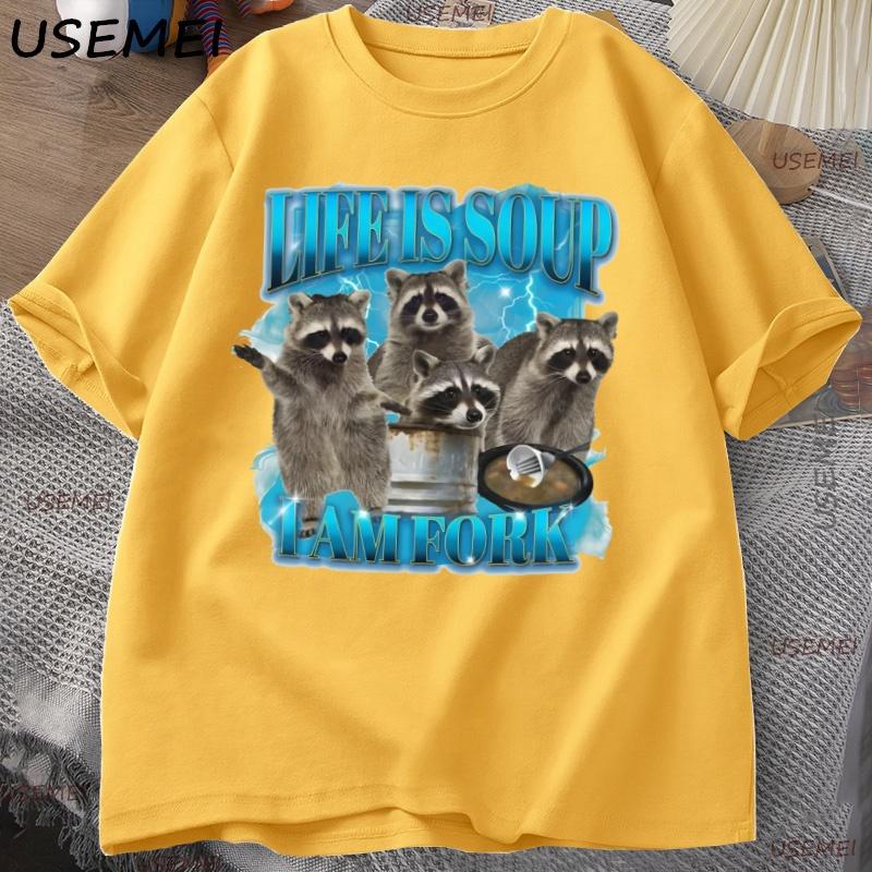 Funny Raccoon Tshirt Unisex Unisex Life Is Soup I Am Fork T Shirt Raccoon Vintage Graphic Tee Animal Lover Tshirt Streetwear Tops