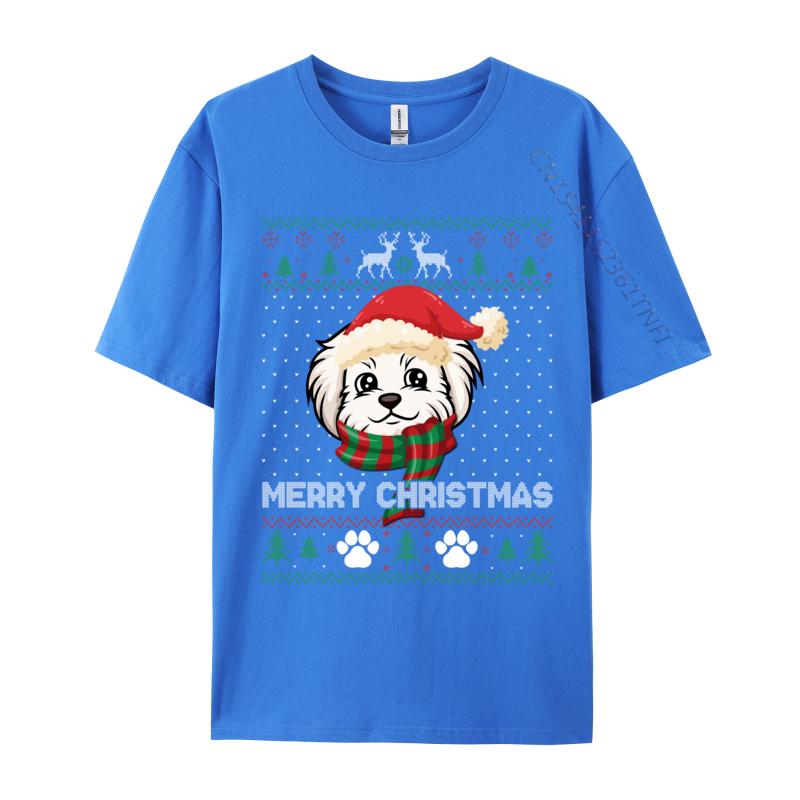 Merry Christmas Ugly Xmas Shirt Dog Santa Hat Maltese Lover TShirt Printing Short Sleeve Cotton Fabric ONeck Unisexs Tops Shirt