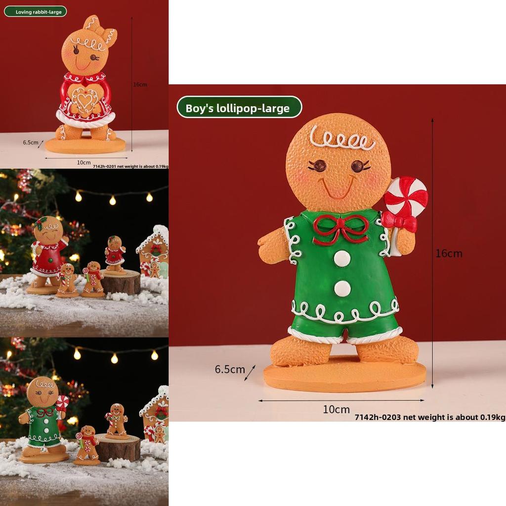 Christmas Gingerbread Man Decor Resin Cartoon Holiday Tabletop Ornament For Festive Atmosphere